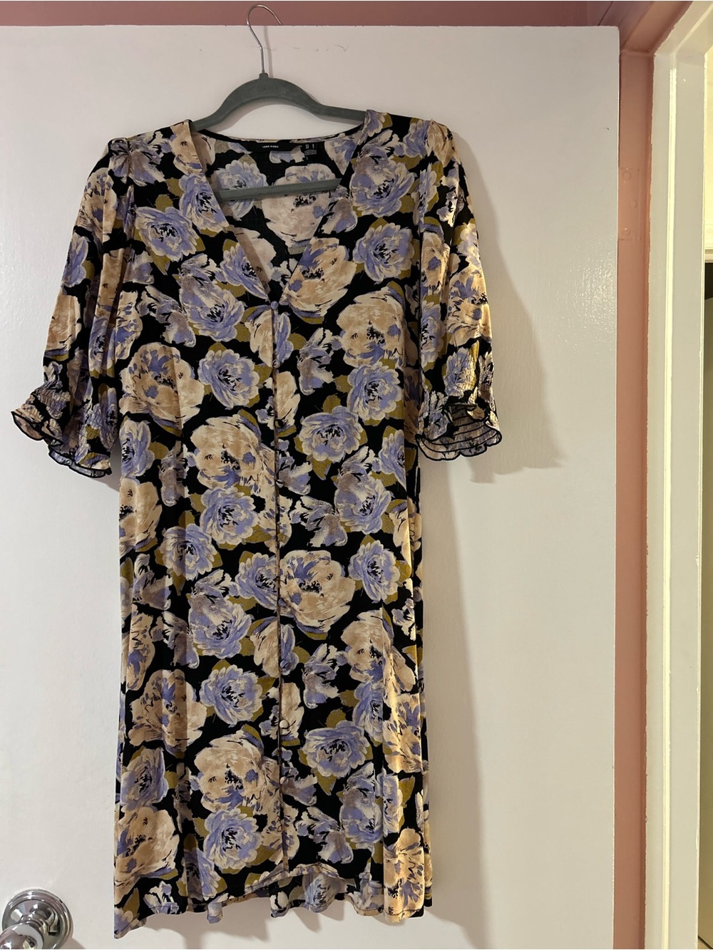 Vero Moda Black Midi Dress with Lilac and Cream Floral Print